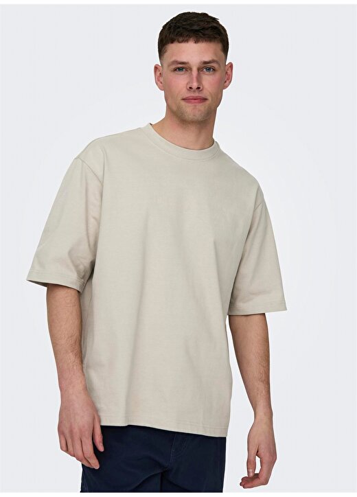 Only & Sons O Yaka Baskılı Açık Bej Erkek T-Shirt ONSLES CLASSIQUES RLX SS TEE 1