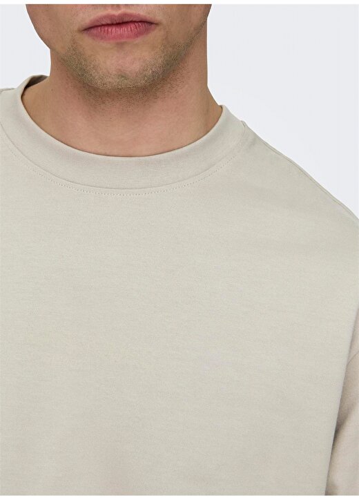Only & Sons O Yaka Baskılı Açık Bej Erkek T-Shirt ONSLES CLASSIQUES RLX SS TEE 4
