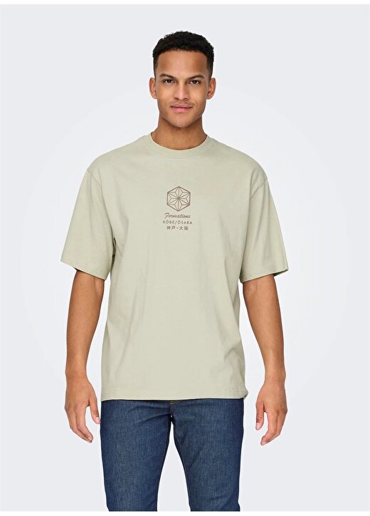 Only & Sons O Yaka Baskılı Açık Bej Erkek T-Shirt ONSMALIK LIFE RLX SS TEE 3