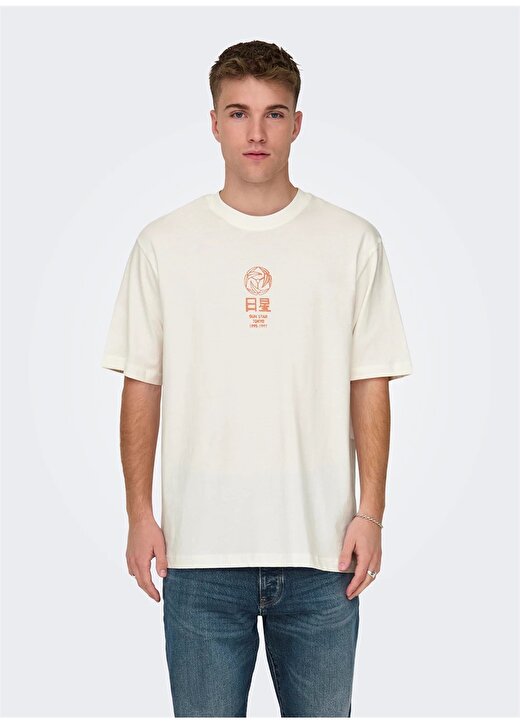 Only & Sons O Yaka Baskılı Beyaz Erkek T-Shirt ONSMALIK LIFE RLX SS TEE 3