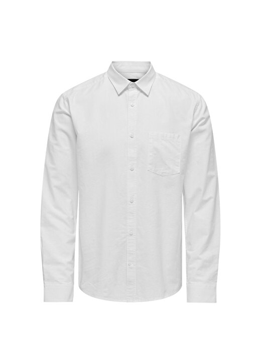 Only & Sons Normal Beyaz Düz Erkek Gömlek ONSROAN REG LS LINEN COTTON SHIRT 1