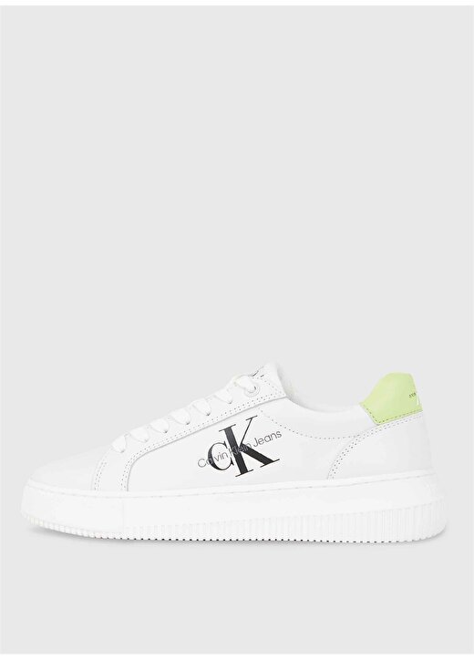 Calvin Klein Beyaz - Yeşil Kadın Deri Sneaker YW0YW0082302U 2