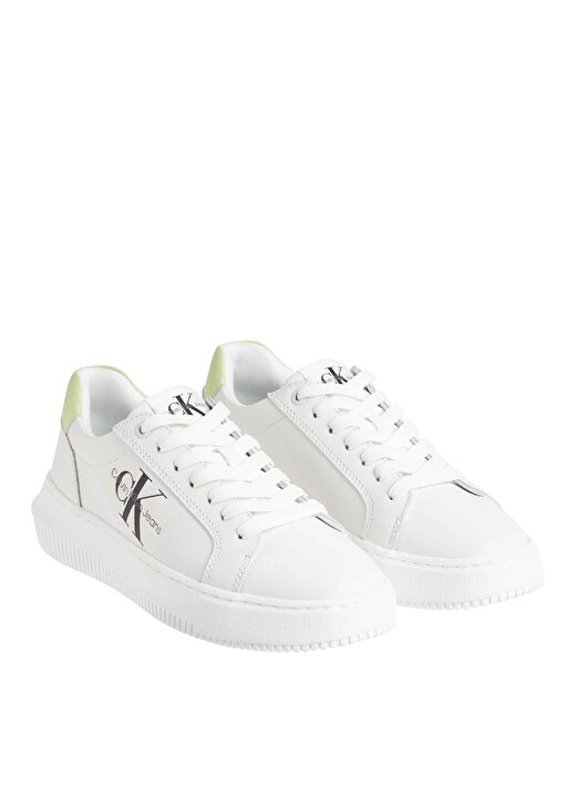 Calvin Klein Beyaz - Yeşil Kadın Deri Sneaker YW0YW0082302U 3