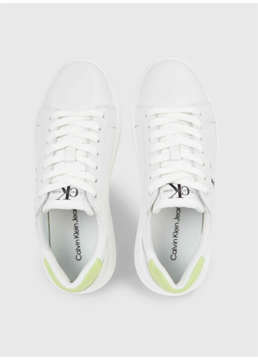 Calvin Klein Beyaz - Yeşil Kadın Deri Sneaker YW0YW0082302U 4
