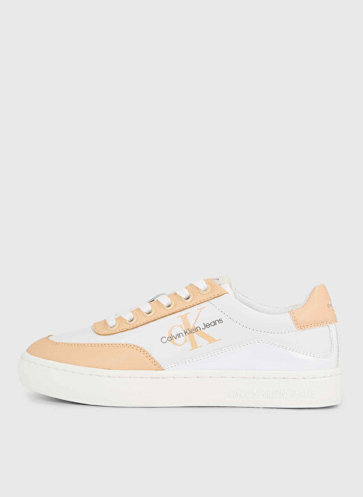 Calvin Klein Beyaz - Turuncu Kadın Deri Sneaker YW0YW0129602S  2