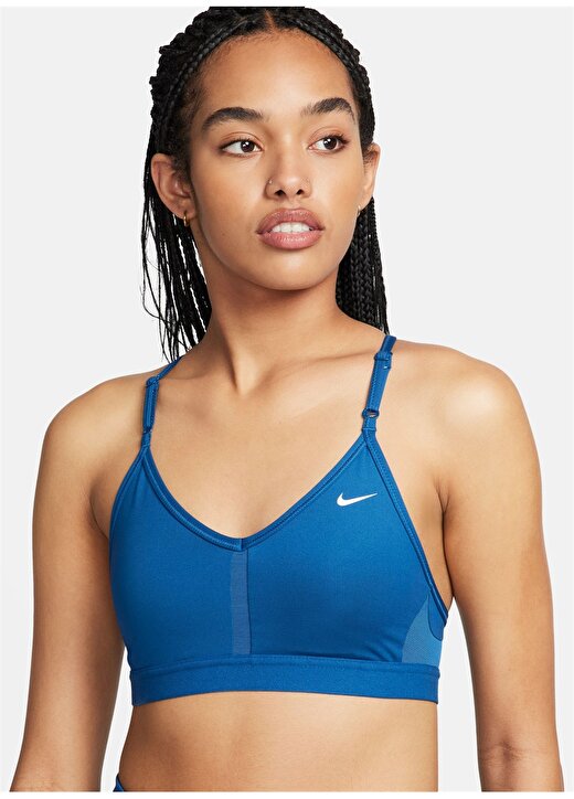 Nike Mavi U Yaka Kadın Sporcu Sütyeni CZ4456-477-W NK INDY V-NECK BRA 2