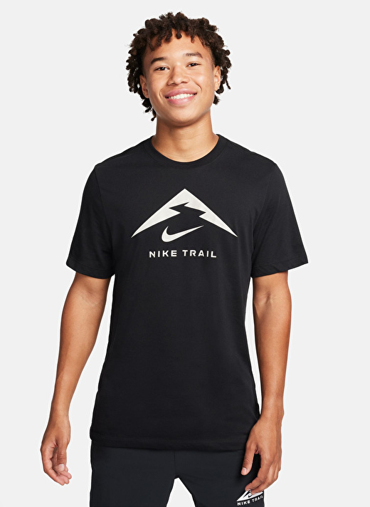 Nike Siyah Bisiklet Yaka T-Shirt FQ3914-010-M NK DF TEE TRAIL LOGO   3