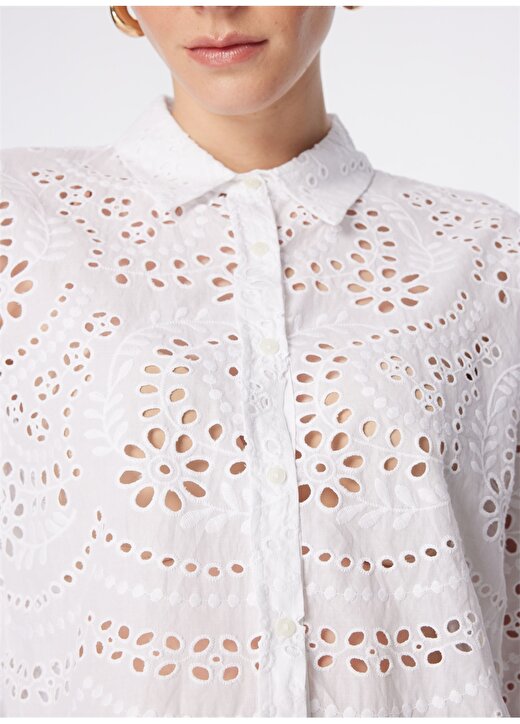 Only Normal Gömlek Yaka Güpür Beyaz Kadın Gömlek ONLBOBBY LALISA EMB SHORT SHIRT WVN 4