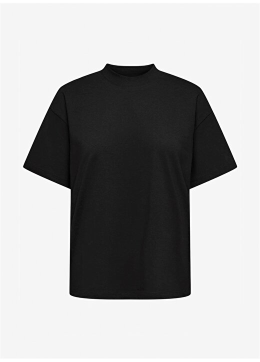 Only O Yaka Düz Siyah Kadın T-Shirt ONLNEW LAURA S/S MOCK NECK TOP CC J 2