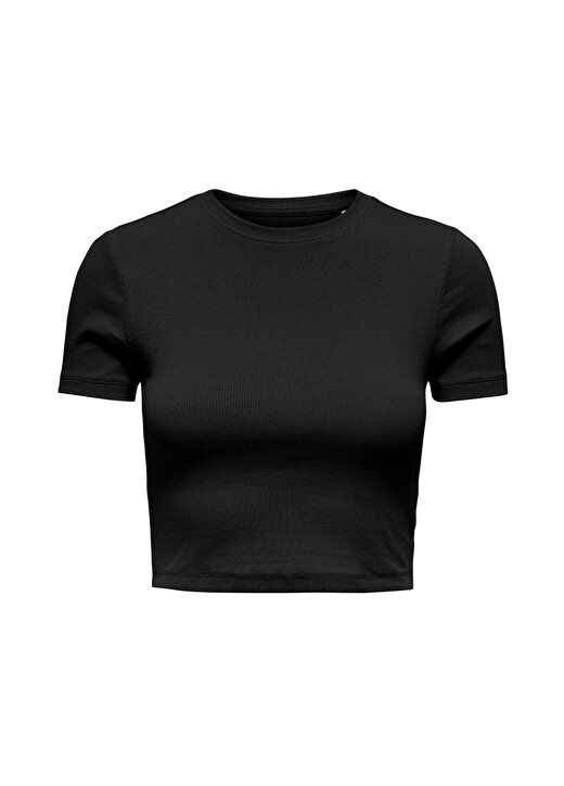 Only O Yaka Düz Siyah Kadın T-Shirt ONLBETTY S/S O-NECK SHORT TOP CC JR 2