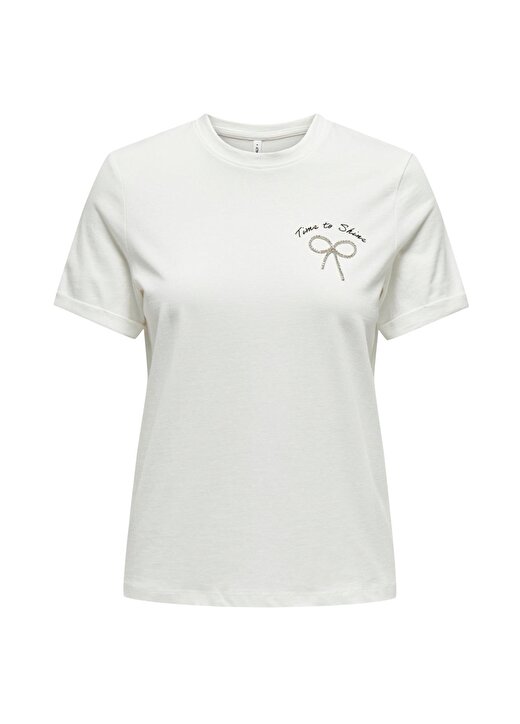 Only O Yaka Baskılı Beyaz Kadın T-Shirt ONLNEO LIFE REG S/S FOLD-UP TOP BOX 3