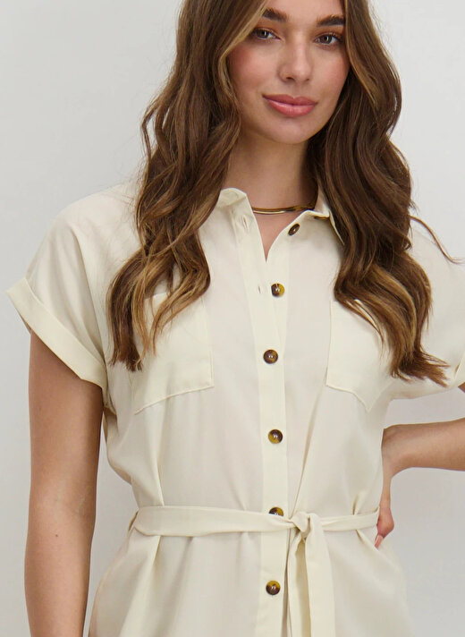 Only Gömlek Yaka Düz Beyaz Uzun Kadın Elbise ONLHANNOVER S/S SHIRT DRESS NOOS WV 3