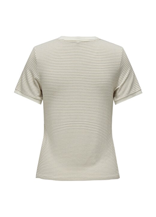 Only O Yaka Çizgili Beyaz Kadın T-Shirt ONLTINE S/S O-NECK TOP JRS 1