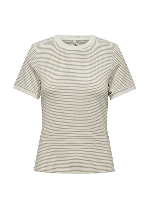 Only O Yaka Çizgili Beyaz Kadın T-Shirt ONLTINE S/S O-NECK TOP JRS 2