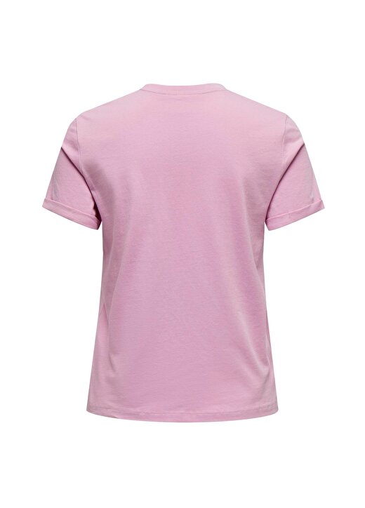 Only O Yaka Baskılı Pembe Kadın T-Shirt ONLNEO LIFE REG S/S FOLD-UP TOP BOX 2