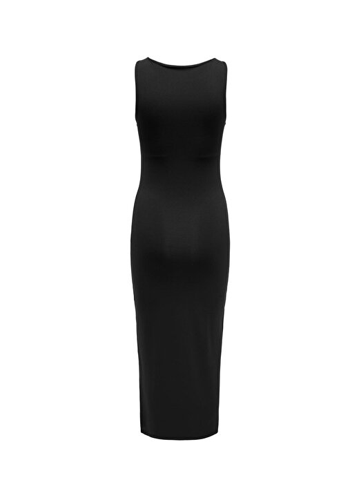 Only O Yaka Düz Siyah Standart Kadın Elbise ONLEA S/L LONG SLIT DRESS JRS NOW 2