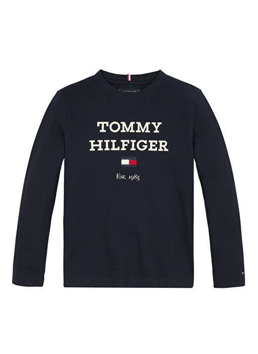 Tommy Hilfiger Baskılı Lacivert Erkek T-Shirt TH LOGO TEE L/S 1