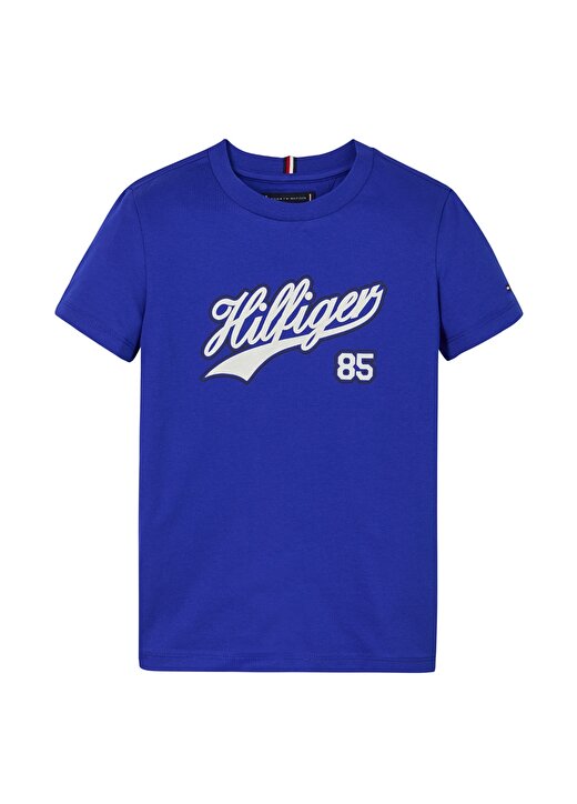 Tommy Hilfiger Baskılı Mavi Erkek T-Shirt HILFIGER SCRIPT TEE S/S 1
