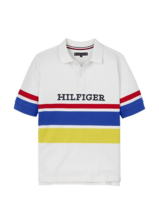 Tommy Hilfiger Baskılı Beyaz Erkek Polo T-Shirt BOLD STRIPE POLO S/S 1