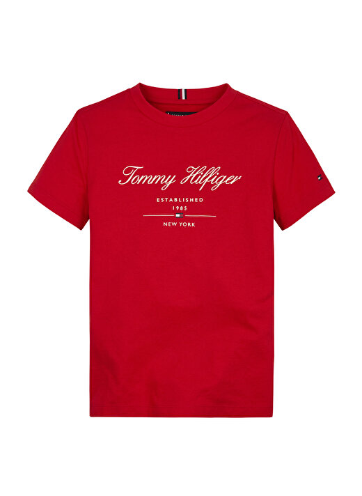 Tommy Hilfiger Baskılı Kırmızı Erkek T-Shirt TOMMY SCRIPT TEE S/S 1