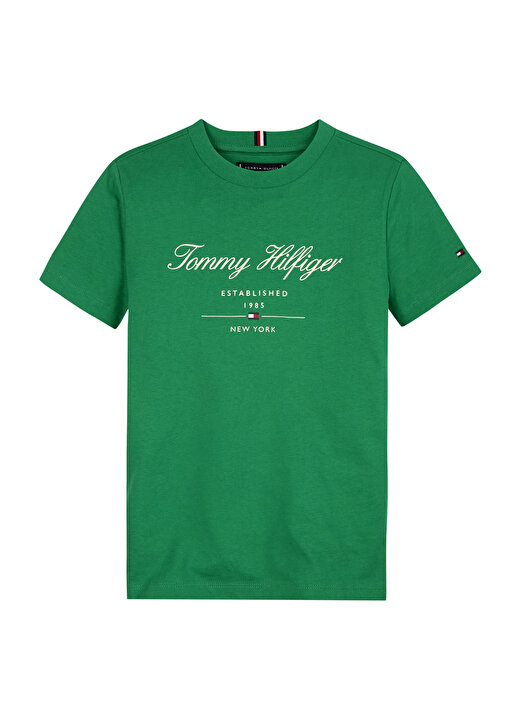 Tommy Hilfiger Baskılı Yeşil Erkek T-Shirt TOMMY SCRIPT TEE S/S 1