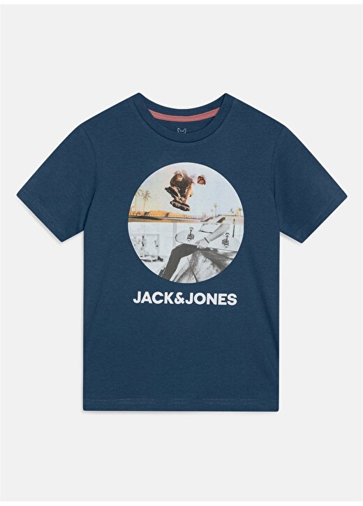 Jack & Jones Baskılı Mavi Erkek T-Shirt JJNAVIN TEE SS CREW NECK JNR 1