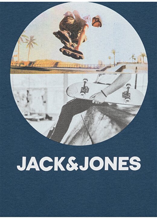 Jack & Jones Baskılı Mavi Erkek T-Shirt JJNAVIN TEE SS CREW NECK JNR 2