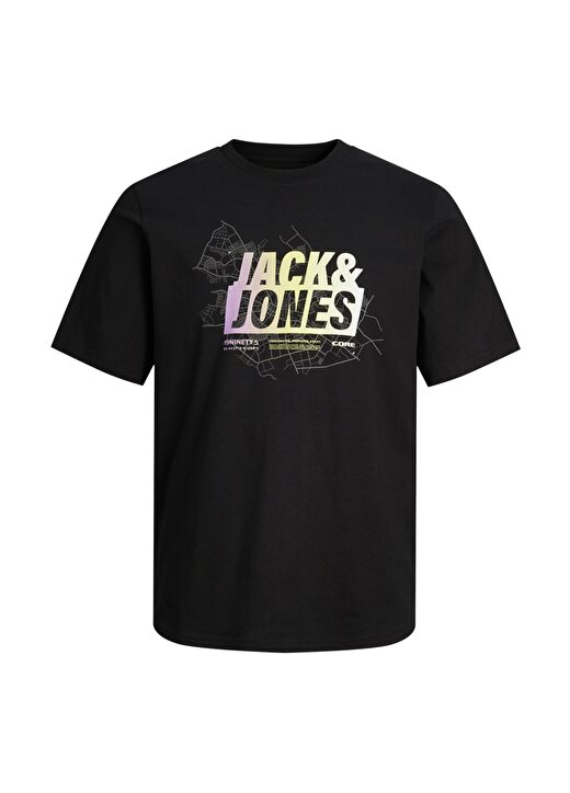 Jack & Jones Baskılı Siyah Erkek T-Shirt JCOMAP LOGO TEE SS CREW NECK JNR 3