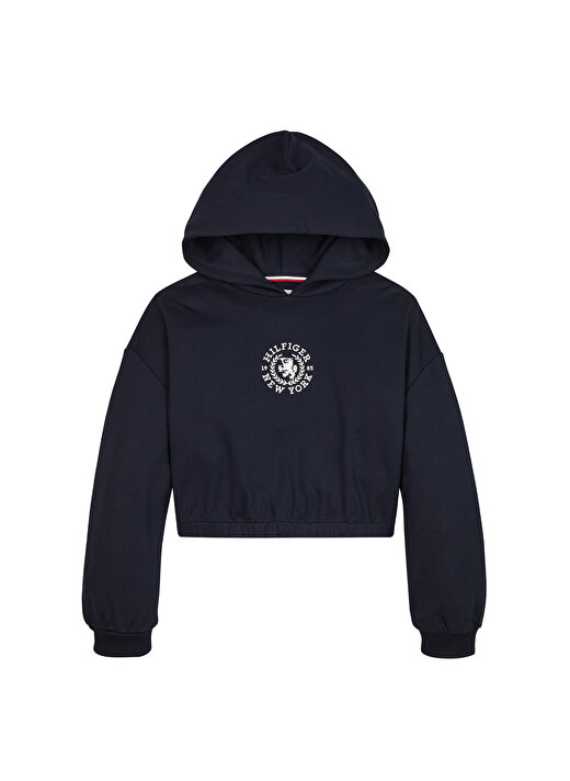 Tommy Hilfiger Düz Kız Çocuk Lacivert Sweatshırt CREST LOGO HOODIE 1