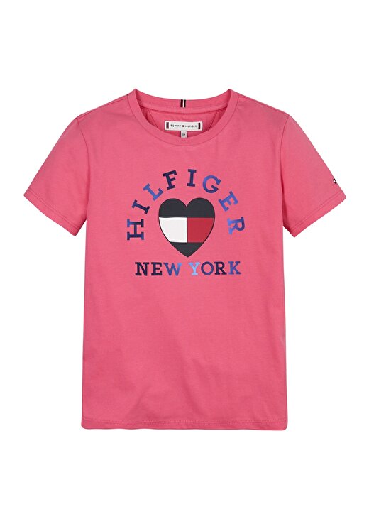 Tommy Hilfiger Baskılı Pembe Kız Çocuk T-Shirt VINYL TEE S/S 1