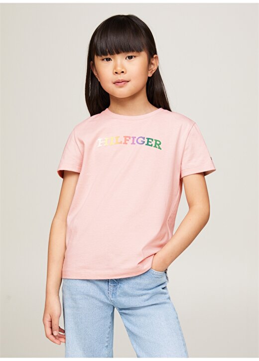 Tommy Hilfiger Baskılı Pembe Kız Çocuk T-Shirt MONOTYPE TEE S/S 2