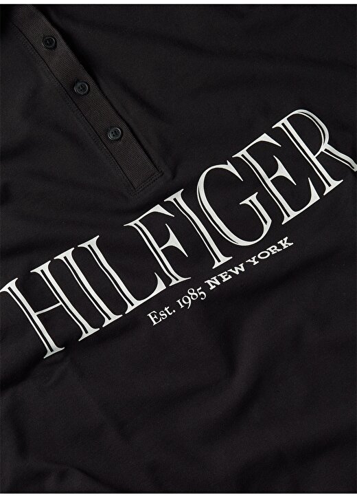 Tommy Hilfiger Polo Yaka Baskılı Siyah Kadın T-Shirt BOYFRIEND MDN HILFIGER POLO LS 2