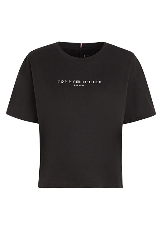 Tommy Hilfiger Bisiklet Yaka Baskılı Siyah Kadın T-Shirt ESS MINI CORP RELAXED TEE 1