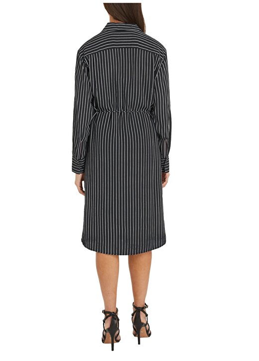 Tommy Hilfiger Gömlek Yaka Çizgili Siyah Diz Altı Kadın Elbise FLUID VISCOSE CREPE KNEE DRESS 3