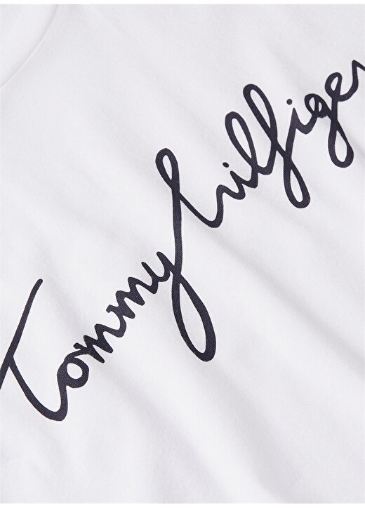 Tommy Hilfiger Bisiklet Yaka Baskılı Beyaz Kadın T-Shirt REG C-NK SIGNATURE TEE SS 2