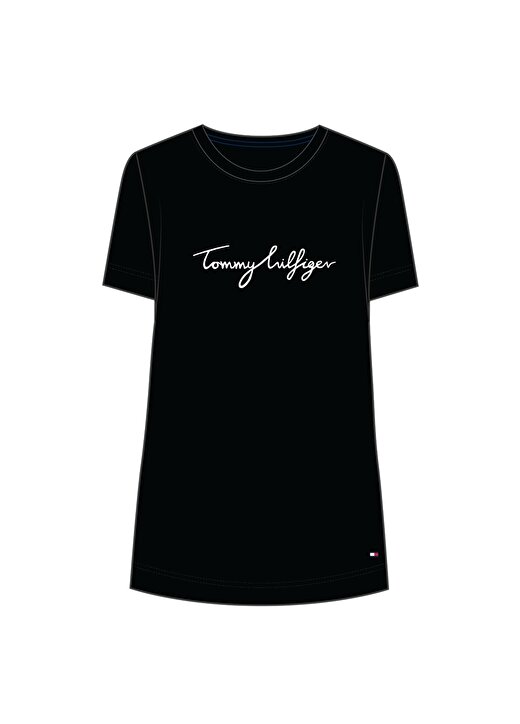 Tommy Hilfiger Bisiklet Yaka Baskılı Siyah Kadın T-Shirt REG C-NK SIGNATURE TEE SS 1
