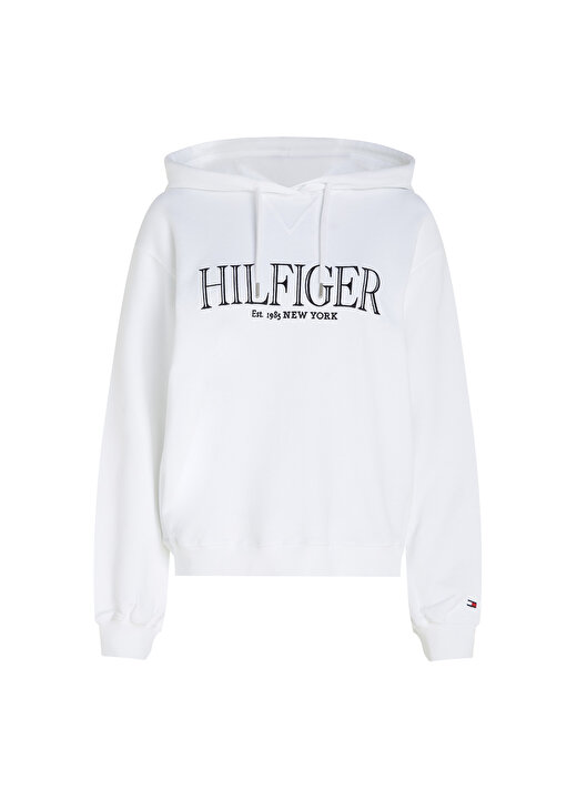 Tommy Hilfiger Kapüşon Yaka Nakışlı Beyaz Kadın Sweatshırt REG MDN HILFIGER HOODIE 1