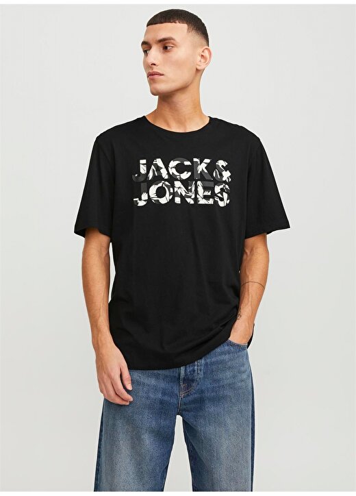 Jack & Jones Yuvarlak Yaka Siyah Erkek T-Shirt JJEJEFF CORP LOGO TEE SS O-NECK SN 1