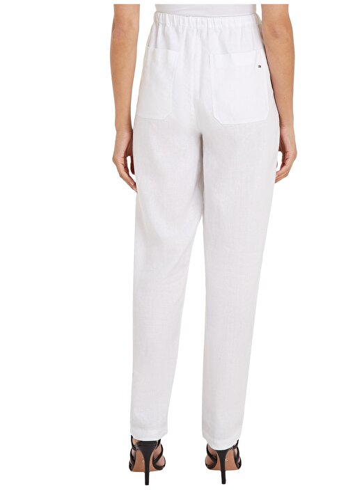 Tommy Hilfiger Beyaz Kadın Bağlamalı Havuç Keten Pantolon CASUAL LINEN TAPER PULL ON PANT 2