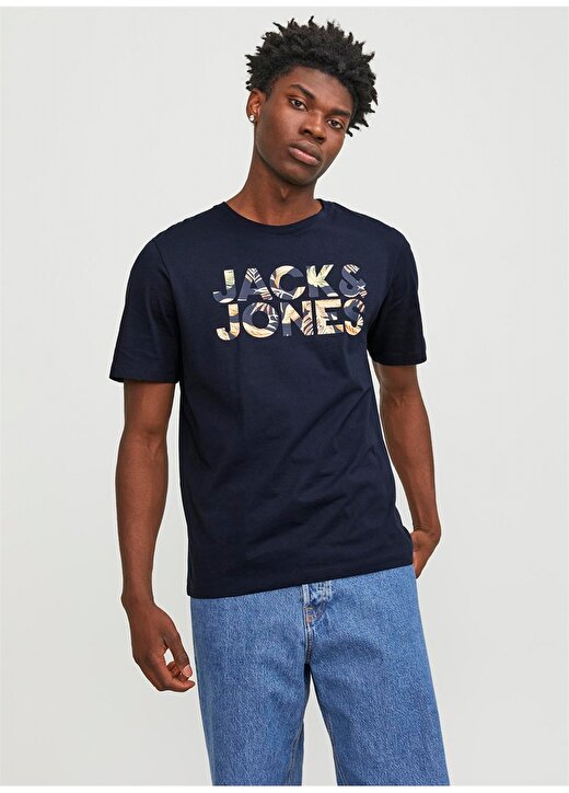 Jack & Jones Yuvarlak Yaka Lacivert Erkek T-Shirt JJEJEFF CORP LOGO TEE SS O-NECK SN 1
