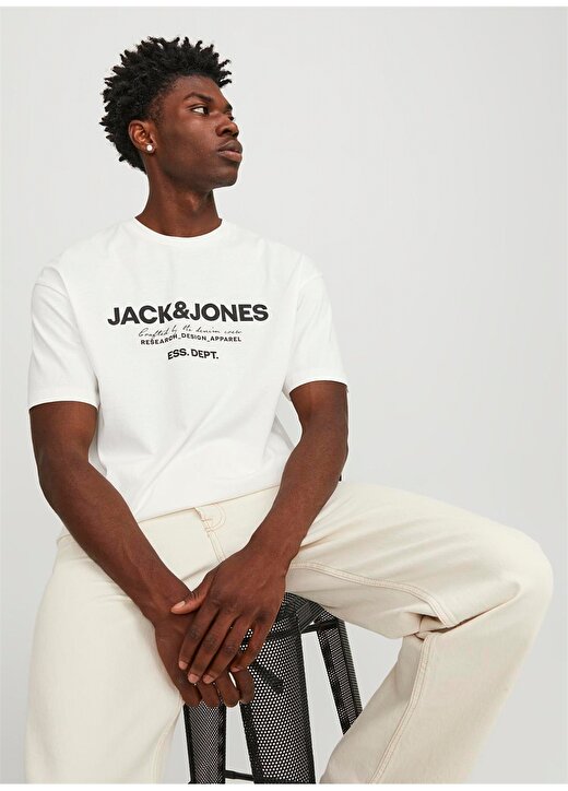 Jack & Jones Bisiklet Yaka Kırık Beyaz Erkek T-Shirt JJGALE TEE SS O-NECK LN 4