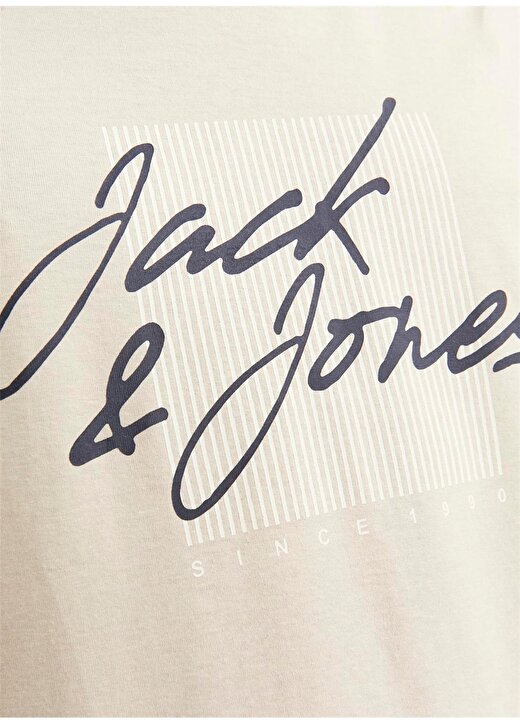 Jack & Jones Bisiklet Yaka Krem Erkek T-Shirt JJZURI TEE SS CREW NECK LN 4