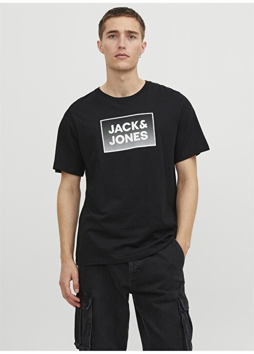 Jack & Jones Yuvarlak Yaka Siyah Erkek T-Shirt JJSTEEL TEE SS CREW NECK 1
