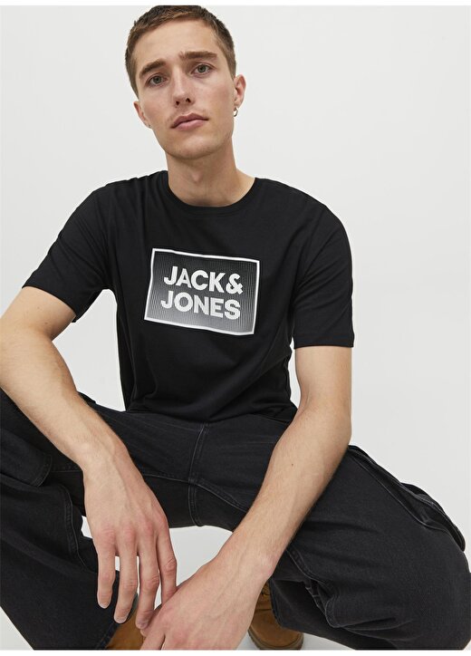 Jack & Jones Yuvarlak Yaka Siyah Erkek T-Shirt JJSTEEL TEE SS CREW NECK 2