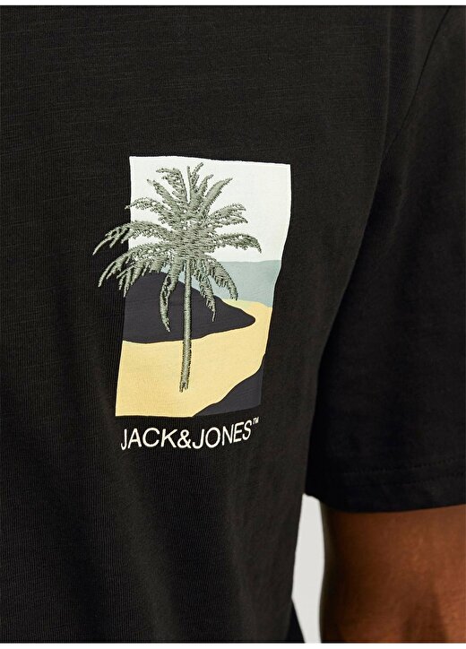Jack & Jones Bisiklet Yaka Siyah Erkek T-Shirt JORARUBA CHEST EMB TEE SS CREW NECK 3