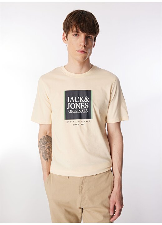 Jack & Jones Bisiklet Yaka Krem Erkek T-Shirt JORLAFAYETTE BOX TEE SS CREW NECK 1