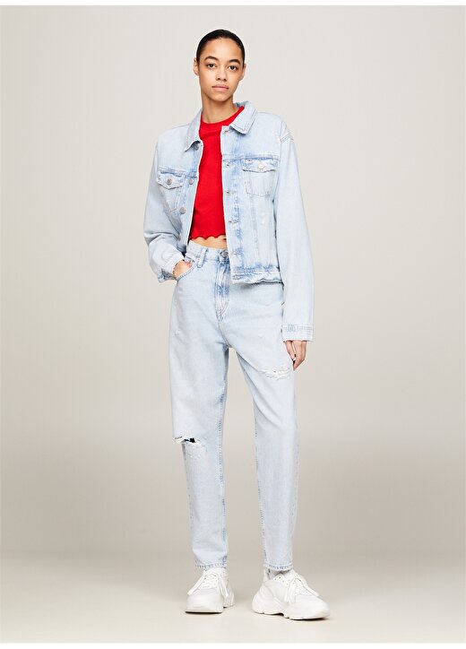 Tommy Jeans Yüksek Bel Düz Paça Normal Açık Mavi Kadın Denim Pantolon MOM JEAN UH TPR FLAG BH6015 1