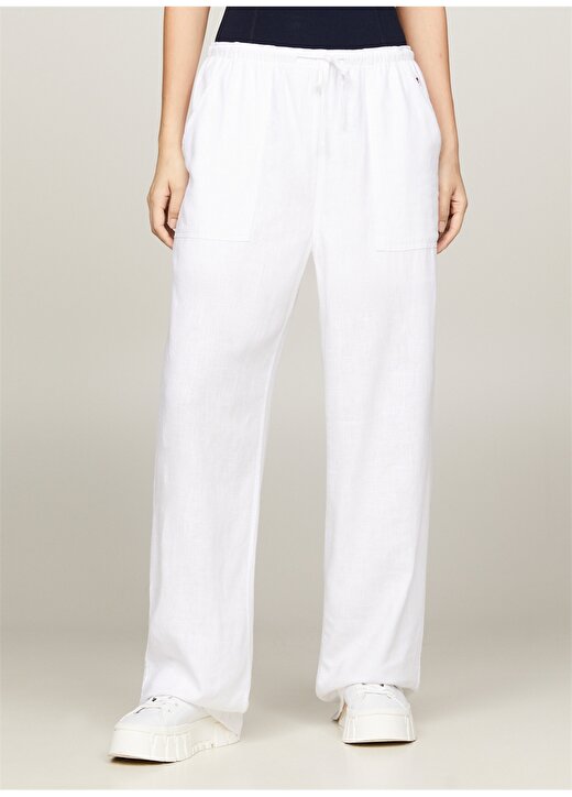 Tommy Jeans Beyaz Kadın Lastikli Keten Pantolon TJW HARPER LINEN PANT 2