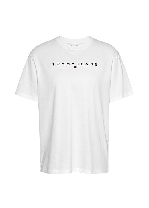 Tommy Jeans Bisiklet Yaka Düz Beyaz Kadın T-Shirt TJW RLX NEW LINEAR TEE 1