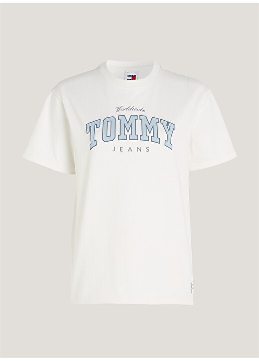 Tommy Jeans Bisiklet Yaka Düz Beyaz Kadın T-Shirt TJW RLX VARSITY LUX TEE 1